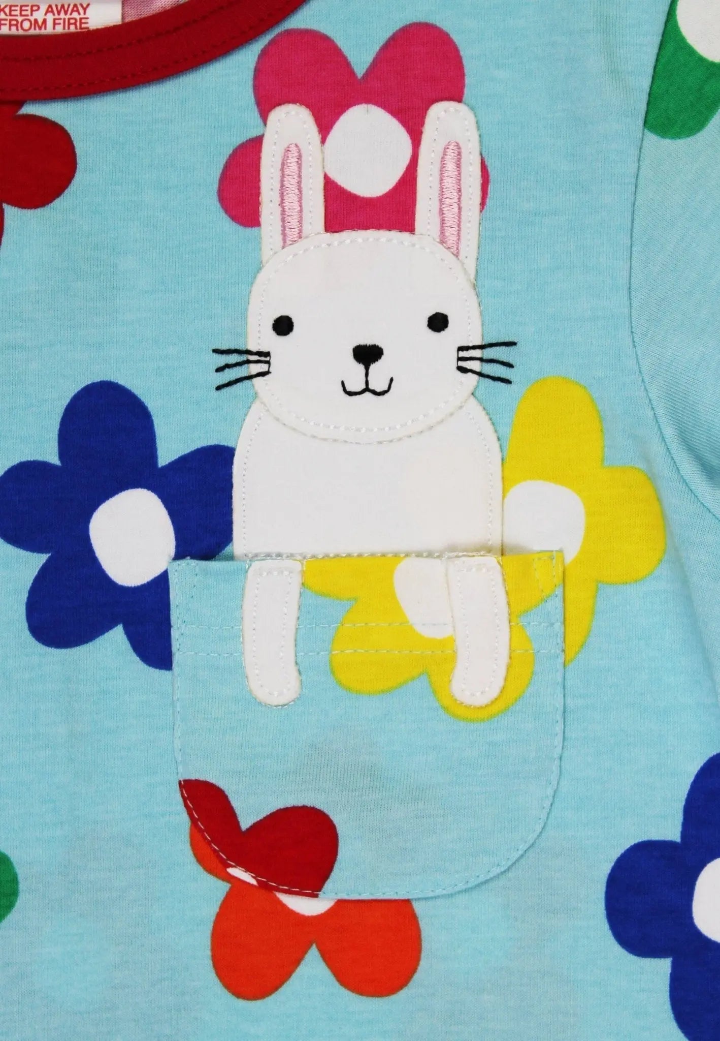Organic Rainbow Bloom Bunny Pocket Applique Short-Sleeved T-Shirt Toby Tiger