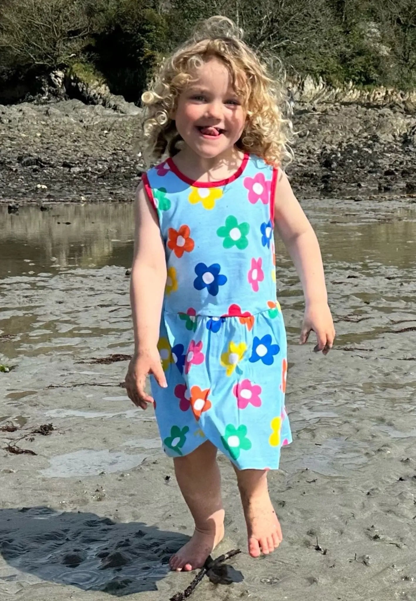 Organic Rainbow Bloom Print Summer Dress Toby Tiger