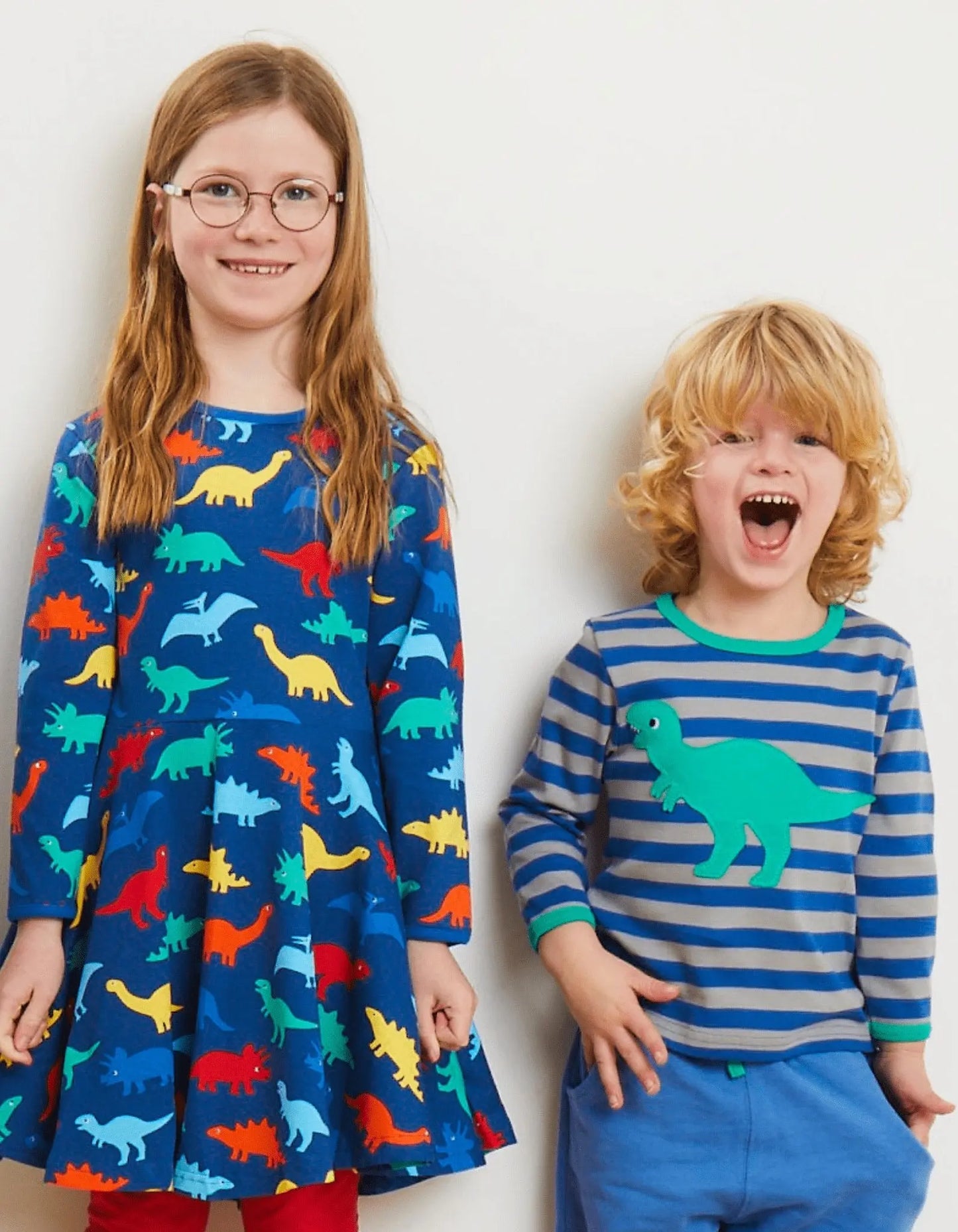 Organic Rainbow Dinosaur Print Skater Dress Toby Tiger