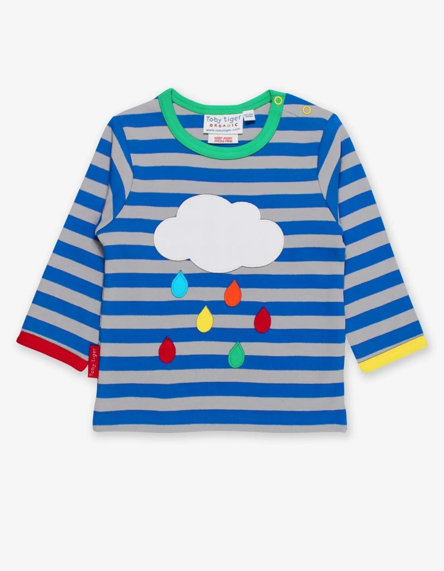 Organic Rainbow Raindrop Cloud Applique Long-Sleeved T-Shirt Toby Tiger