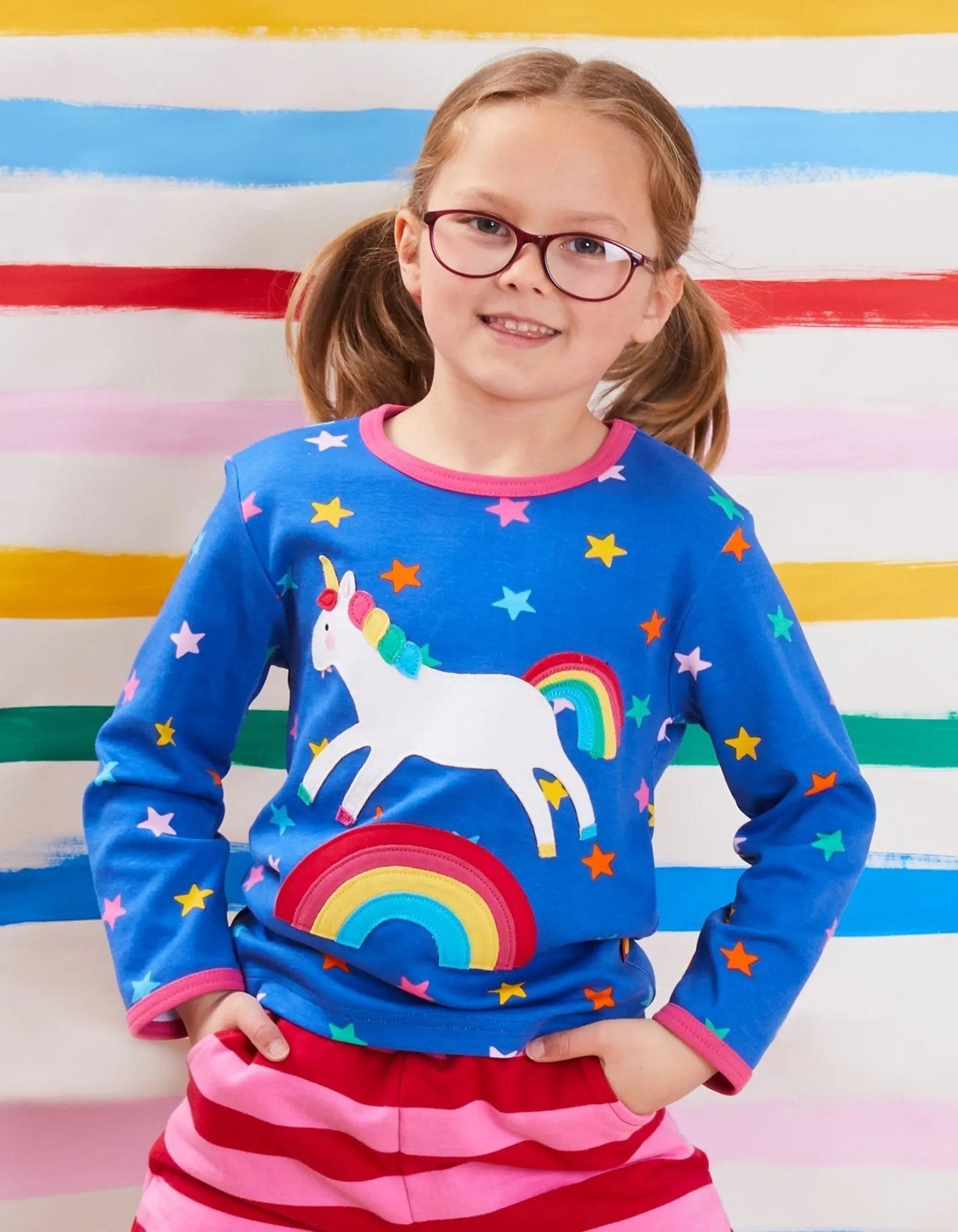 Organic Rainbow Unicorn Applique Long-Sleeved T-Shirt Toby Tiger
