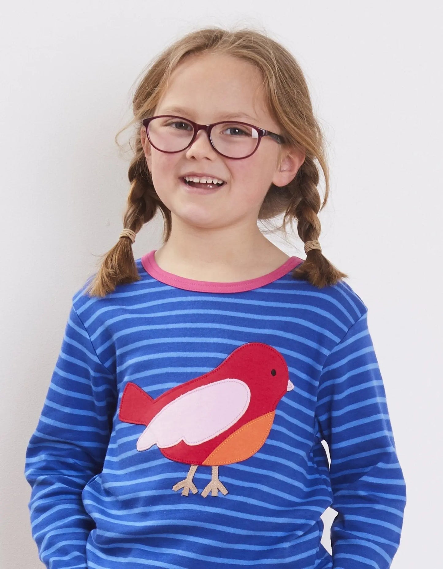 Organic Red Bird Applique Long-Sleeved T-Shirt Toby Tiger