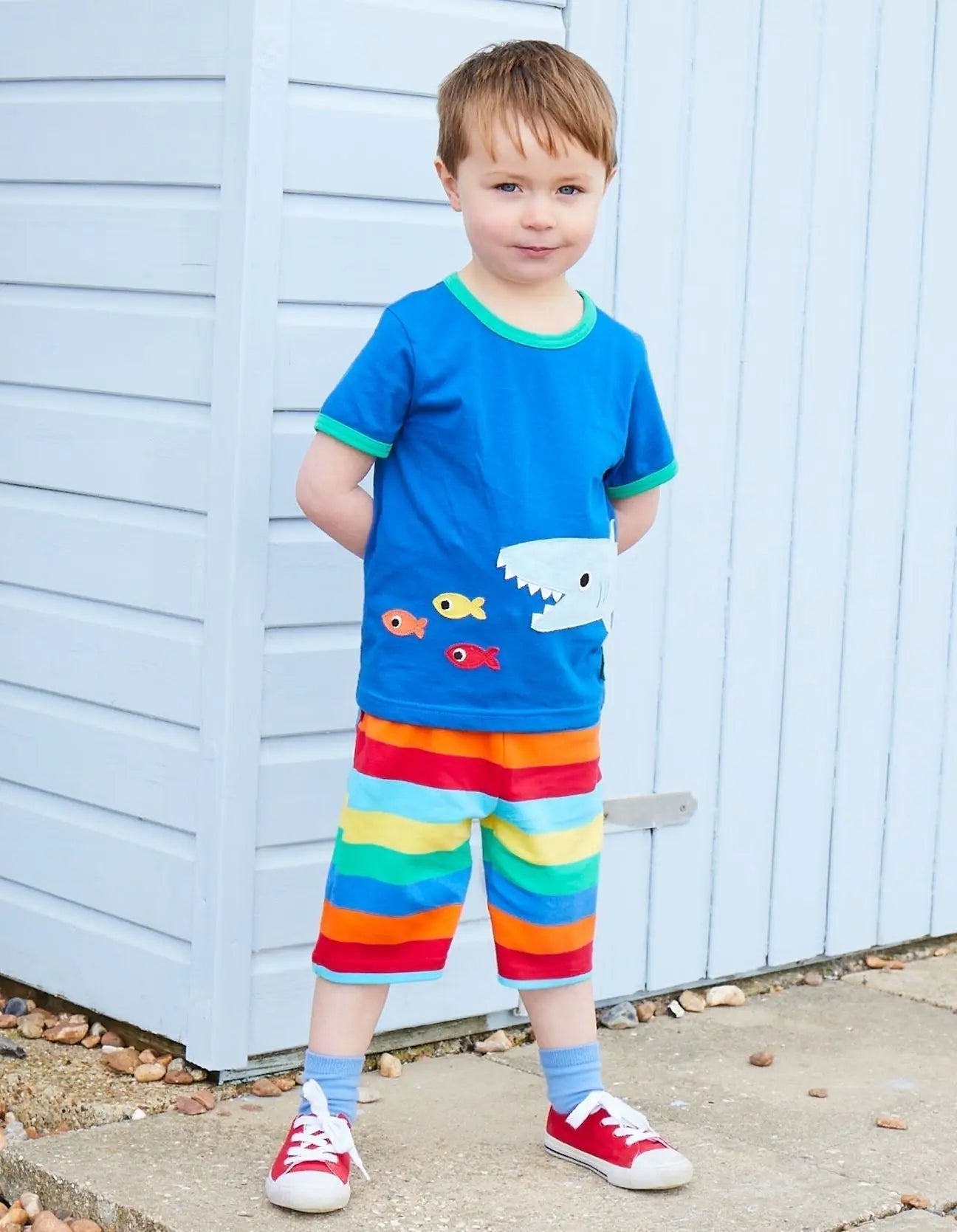 Organic Shark Applique Short-Sleeved T-Shirt Toby Tiger