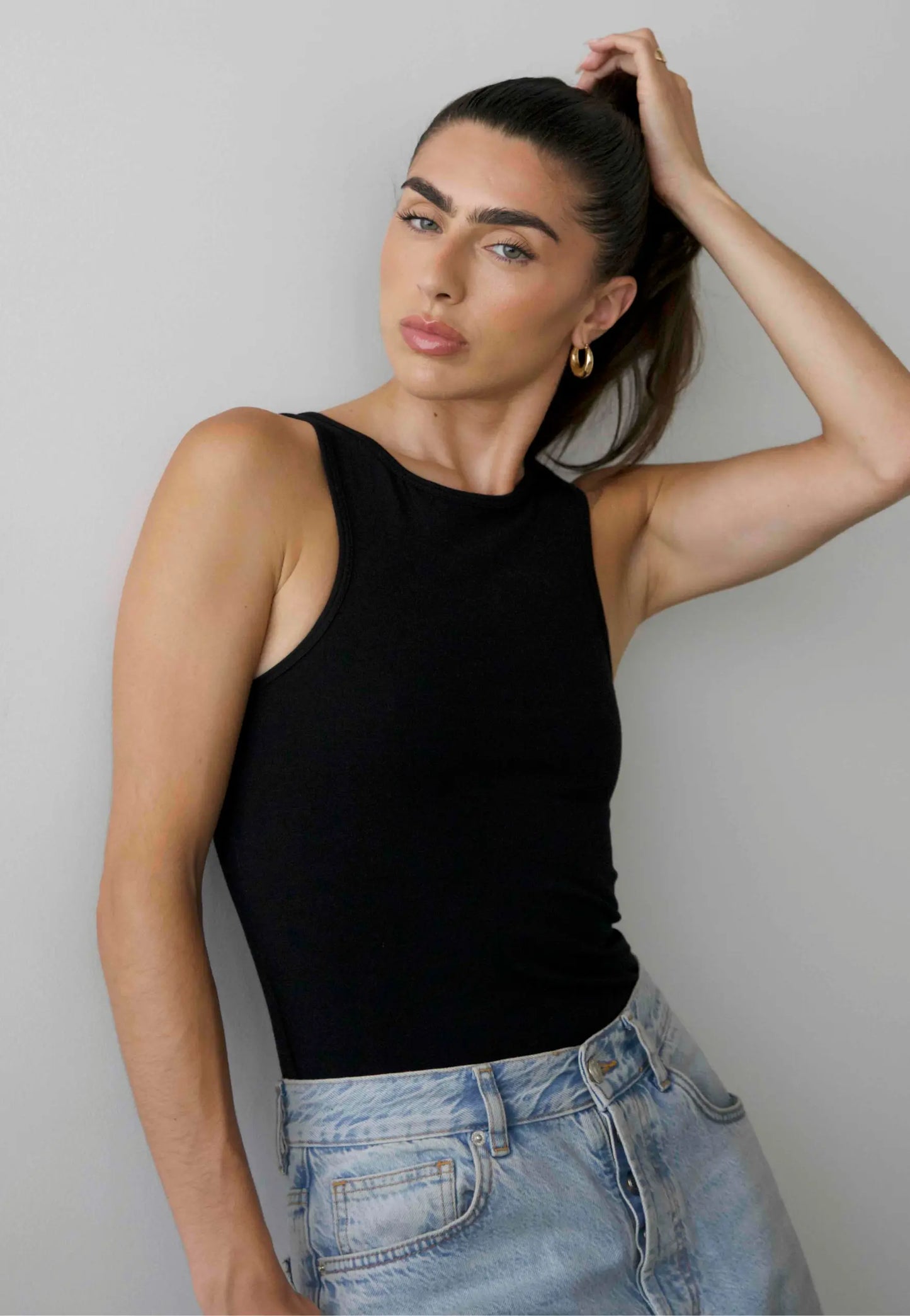 Organic Stretch High-Neck Tank Top, Black Pantee