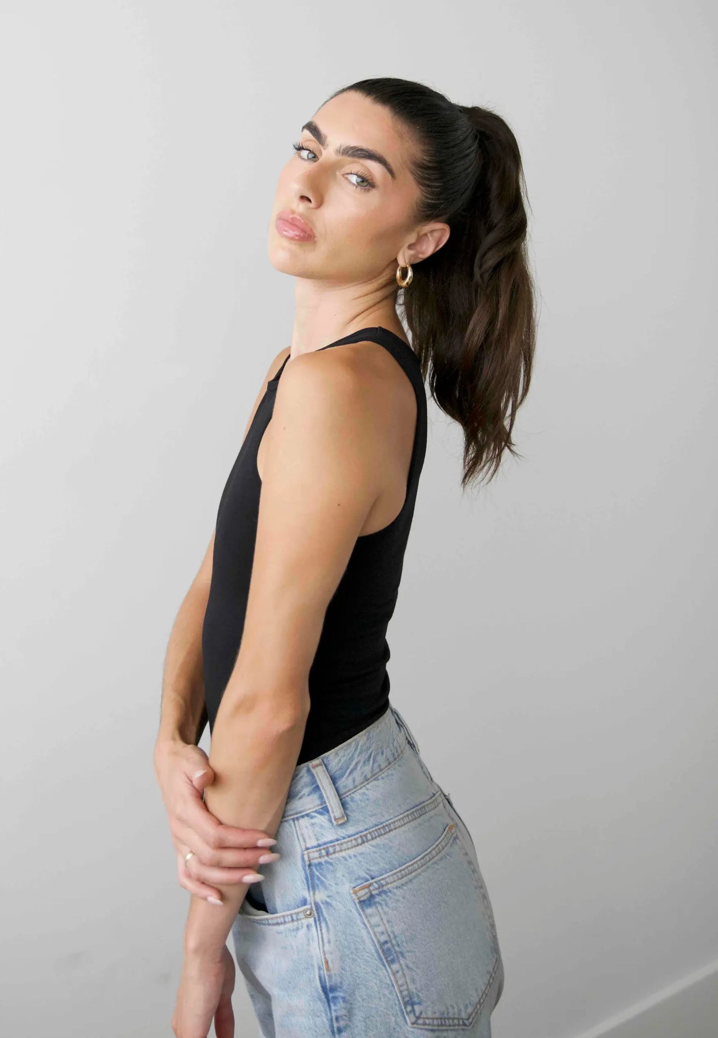 Organic Stretch High-Neck Tank Top, Black Pantee