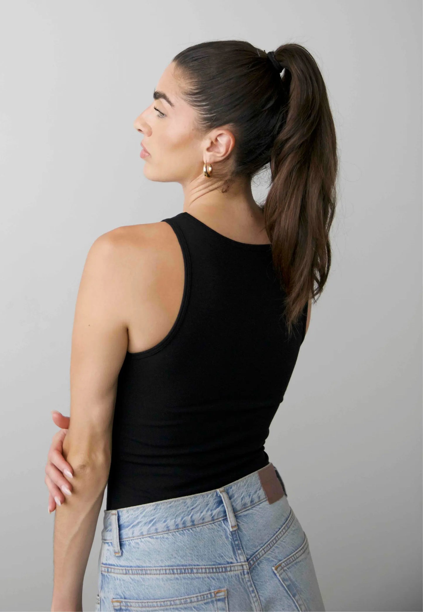 Organic Stretch High-Neck Tank Top, Black Pantee