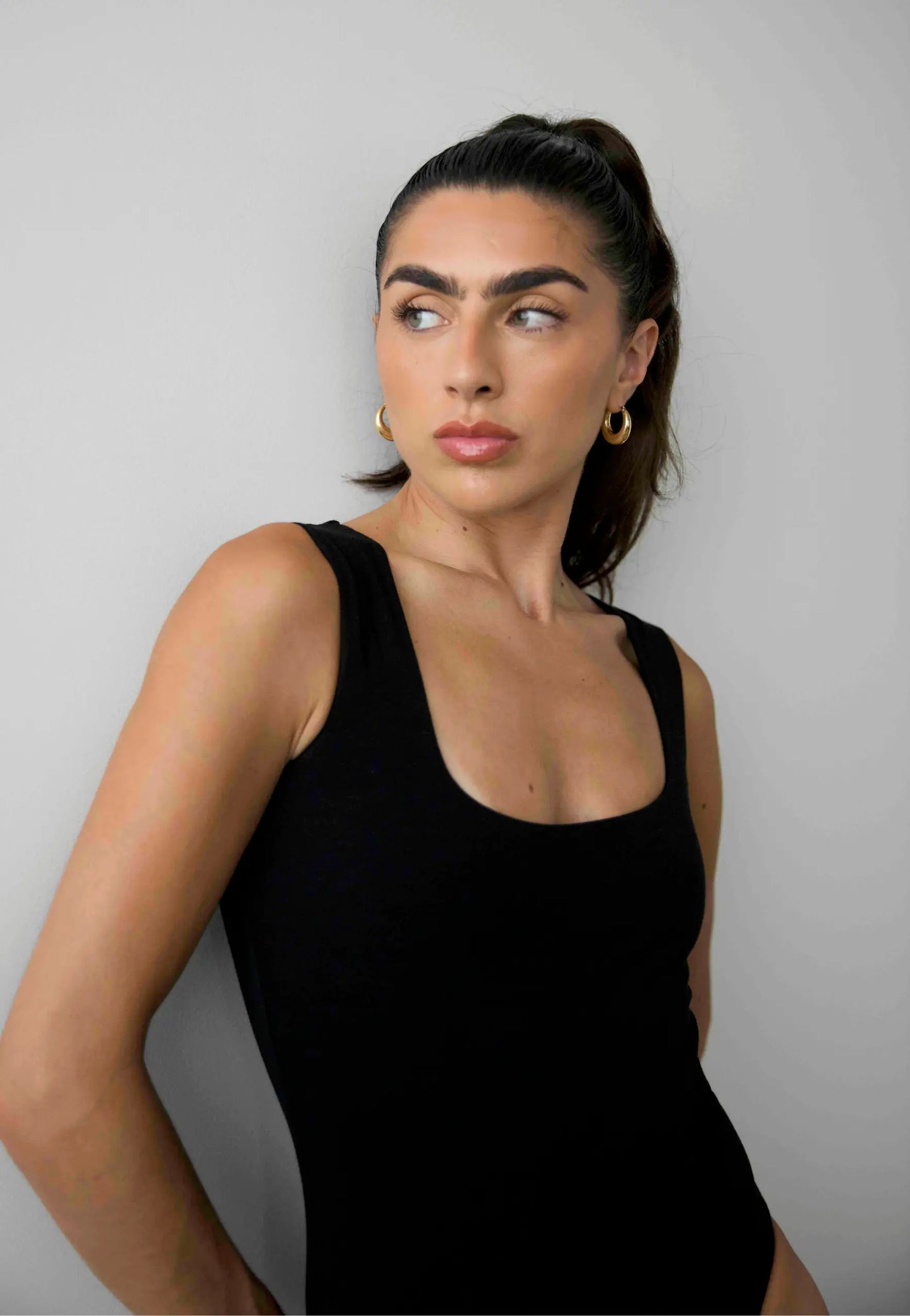 Organic Stretch Square-Neck Sleeveless Bodysuit, Black Pantee