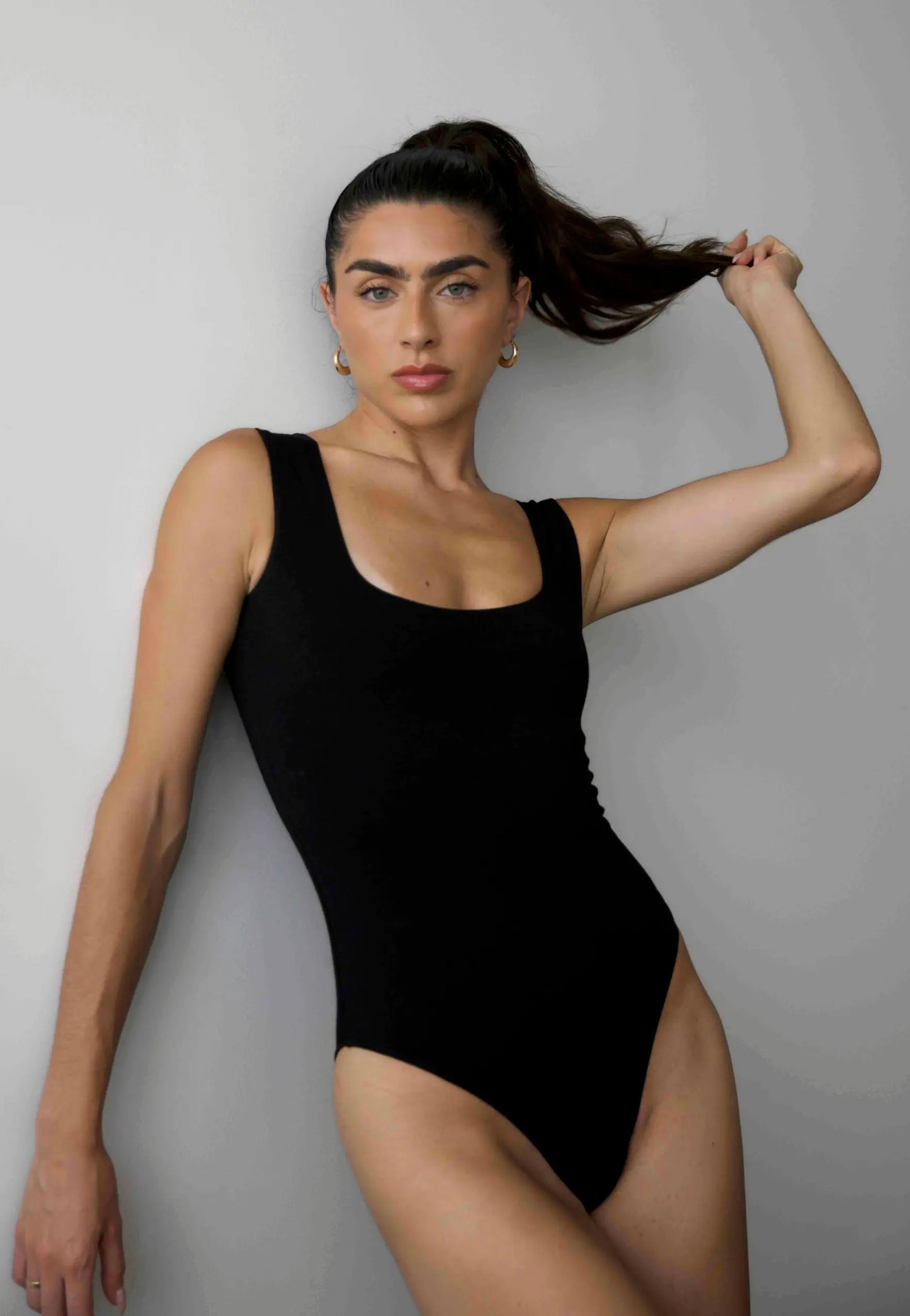 Organic Stretch Square-Neck Sleeveless Bodysuit, Black Pantee
