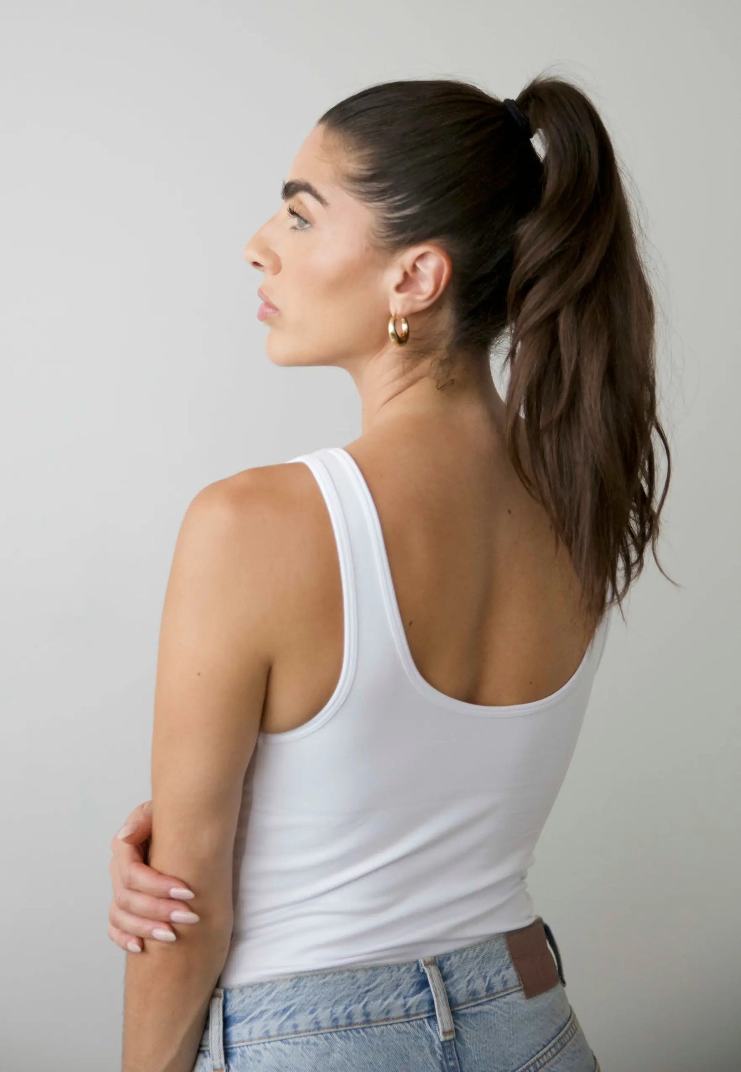Organic Stretch V-Neck Tank Top, White Pantee