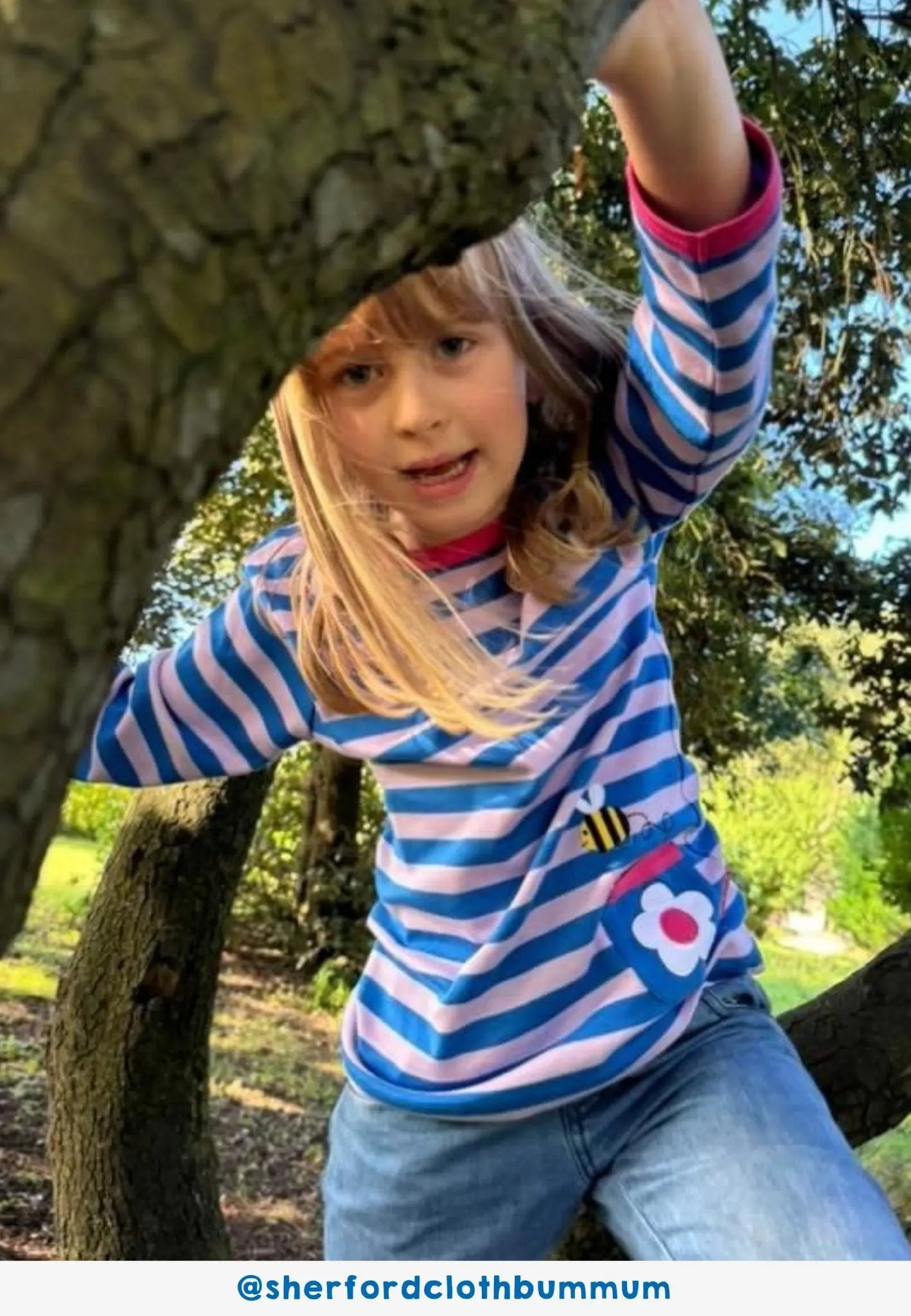 Organic Striped Daisy Applique Long-Sleeved T-Shirt Toby Tiger