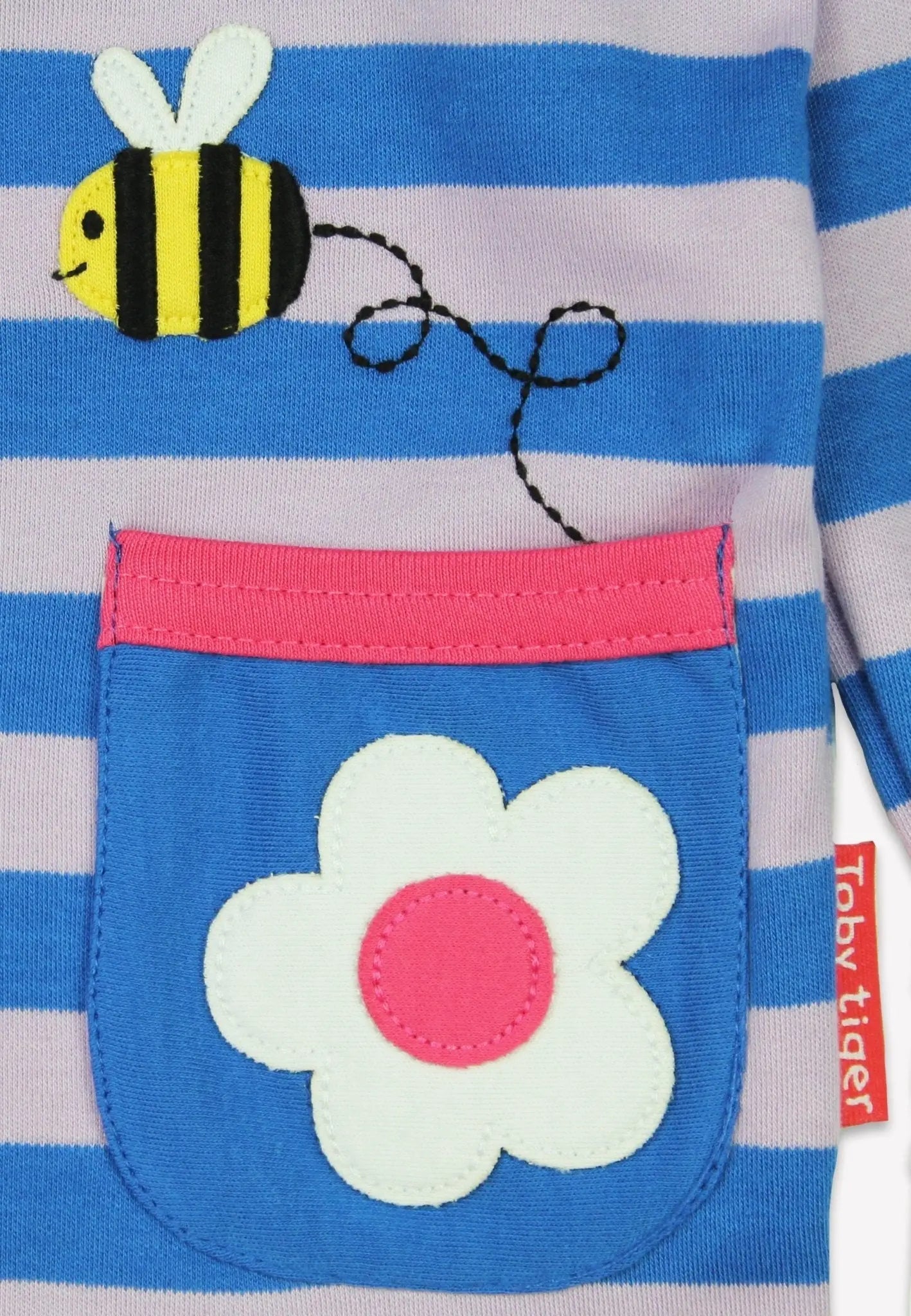 Organic Striped Daisy Applique Long-Sleeved T-Shirt Toby Tiger