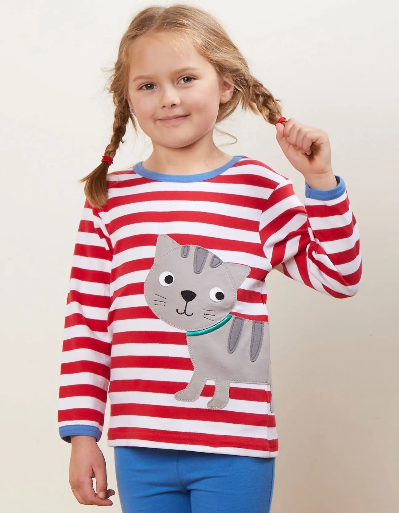 Organic Tabby Cat Applique Long-Sleeved T-Shirt Toby Tiger