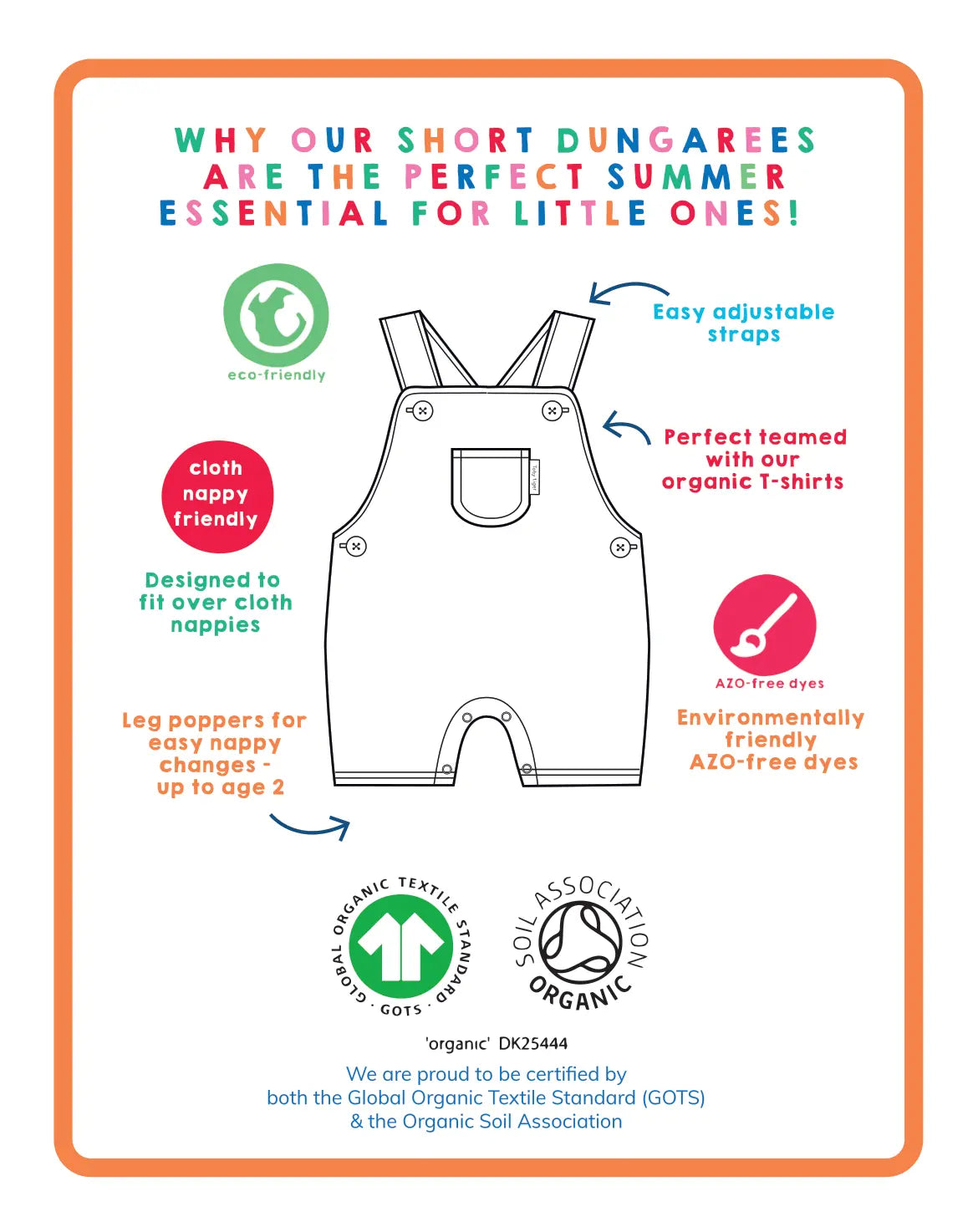 Organic Turtle Applique Dungaree Shorts Toby Tiger
