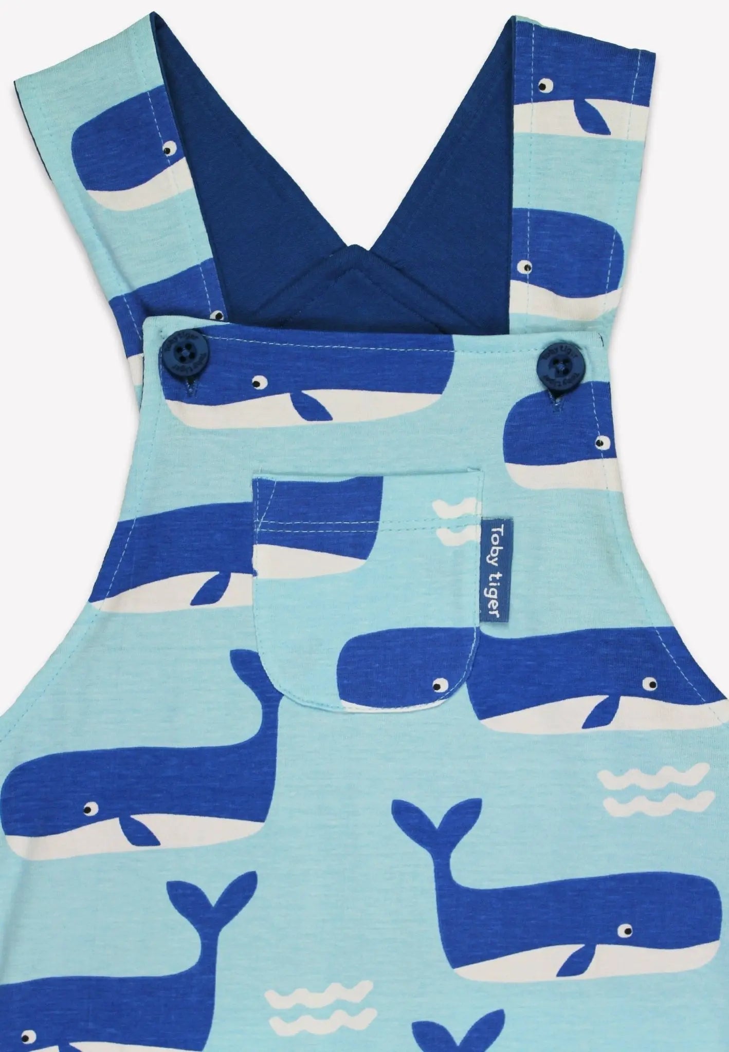 Organic Whale Waves Print Dungaree Shorts Toby Tiger