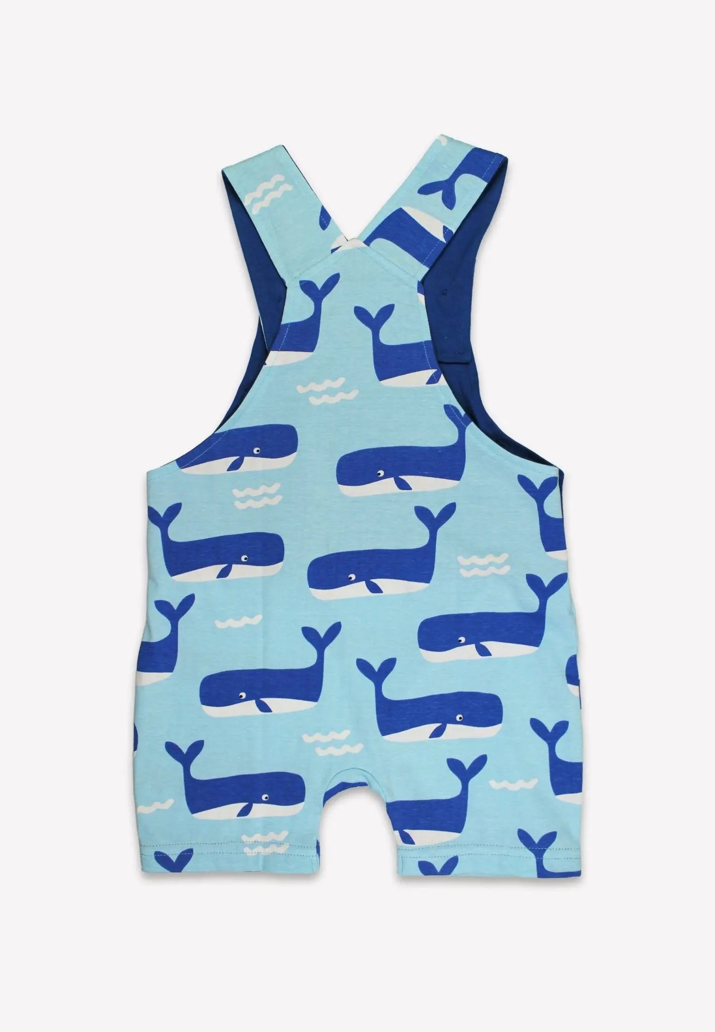 Organic Whale Waves Print Dungaree Shorts Toby Tiger