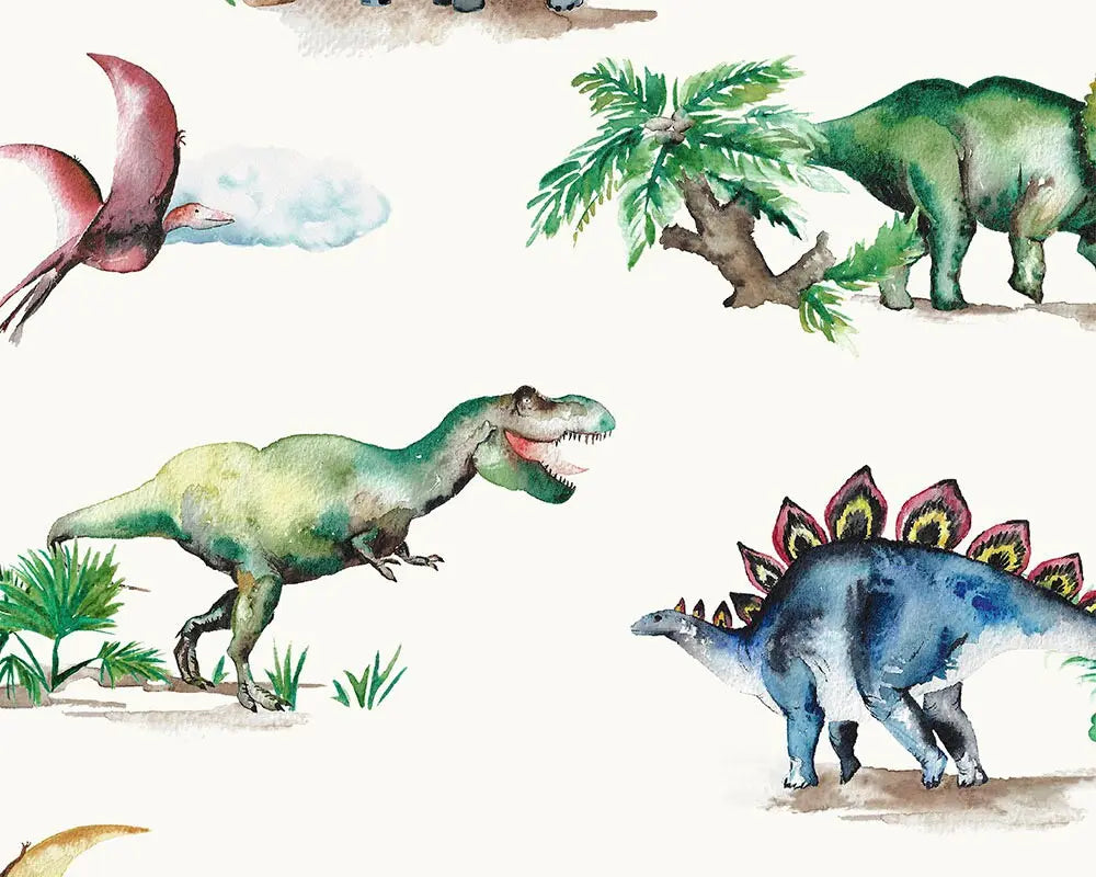Painted Dinosaurs Children's Cotton Curtain Fabric Katie Hipwell Design