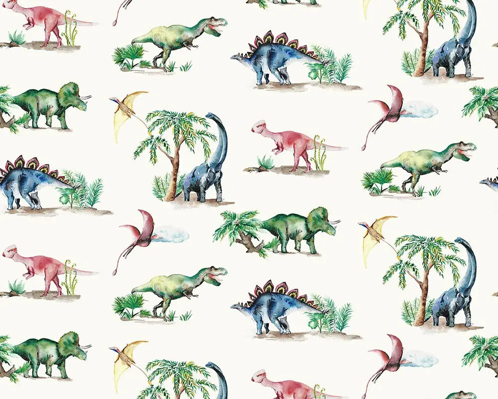 Painted Dinosaurs Children's Cotton Curtain Fabric Katie Hipwell Design