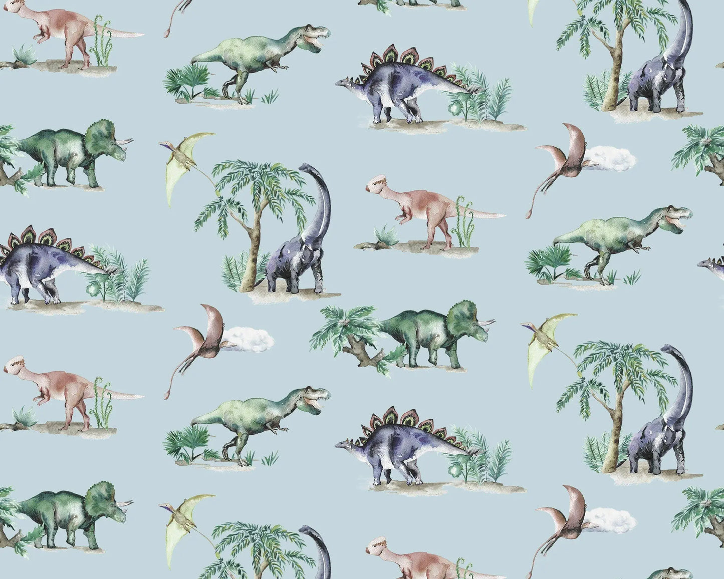 Painted Dinosaurs Children's Cotton Curtain Fabric Katie Hipwell Design