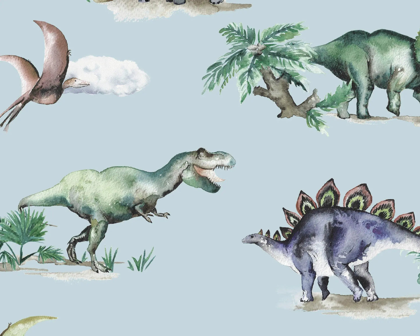 Painted Dinosaurs Children's Cotton Curtain Fabric Katie Hipwell Design