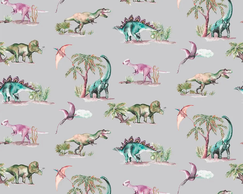 Painted Dinosaurs Children's Cotton Curtain Fabric Katie Hipwell Design