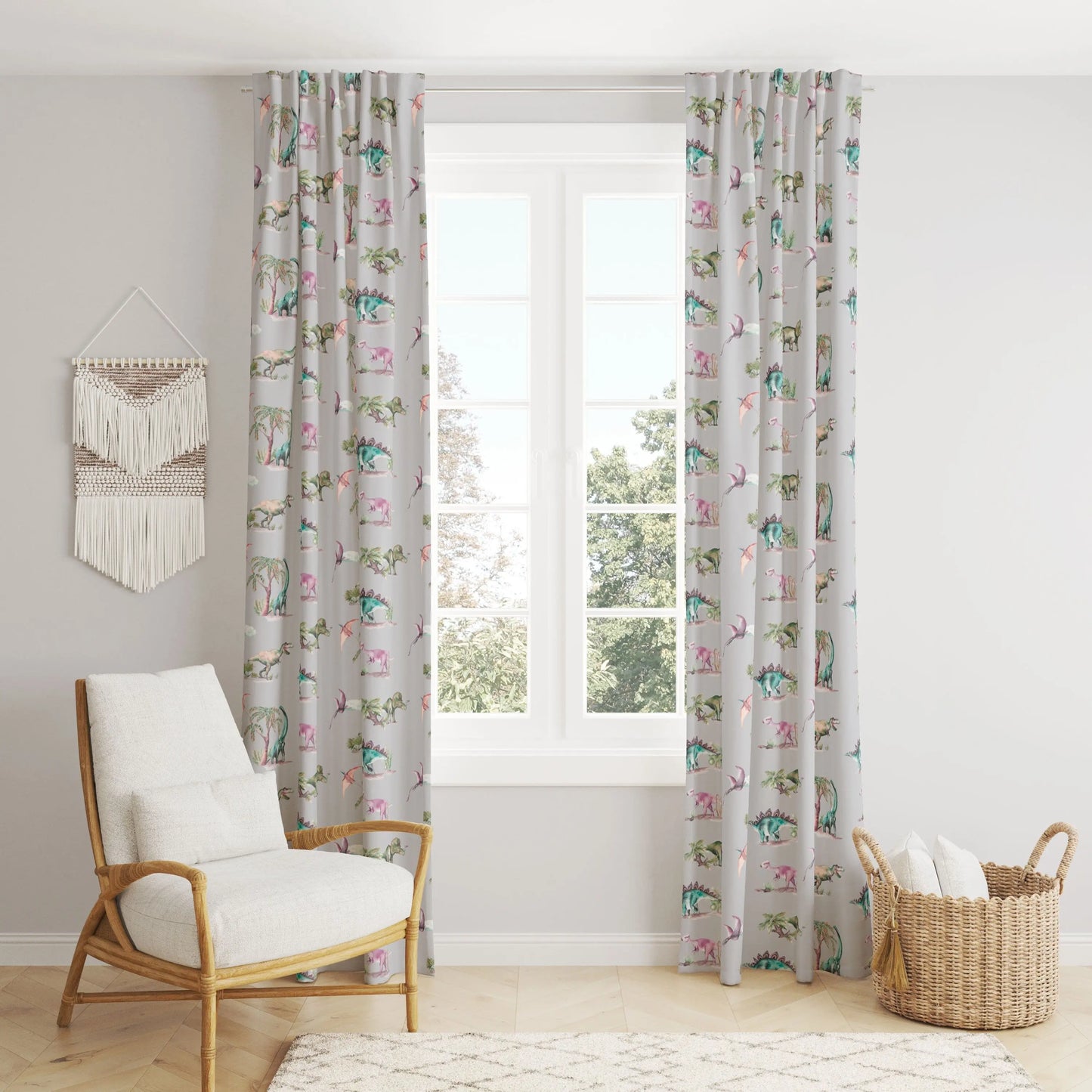 Painted Dinosaurs Children's Cotton Curtain Fabric Katie Hipwell Design