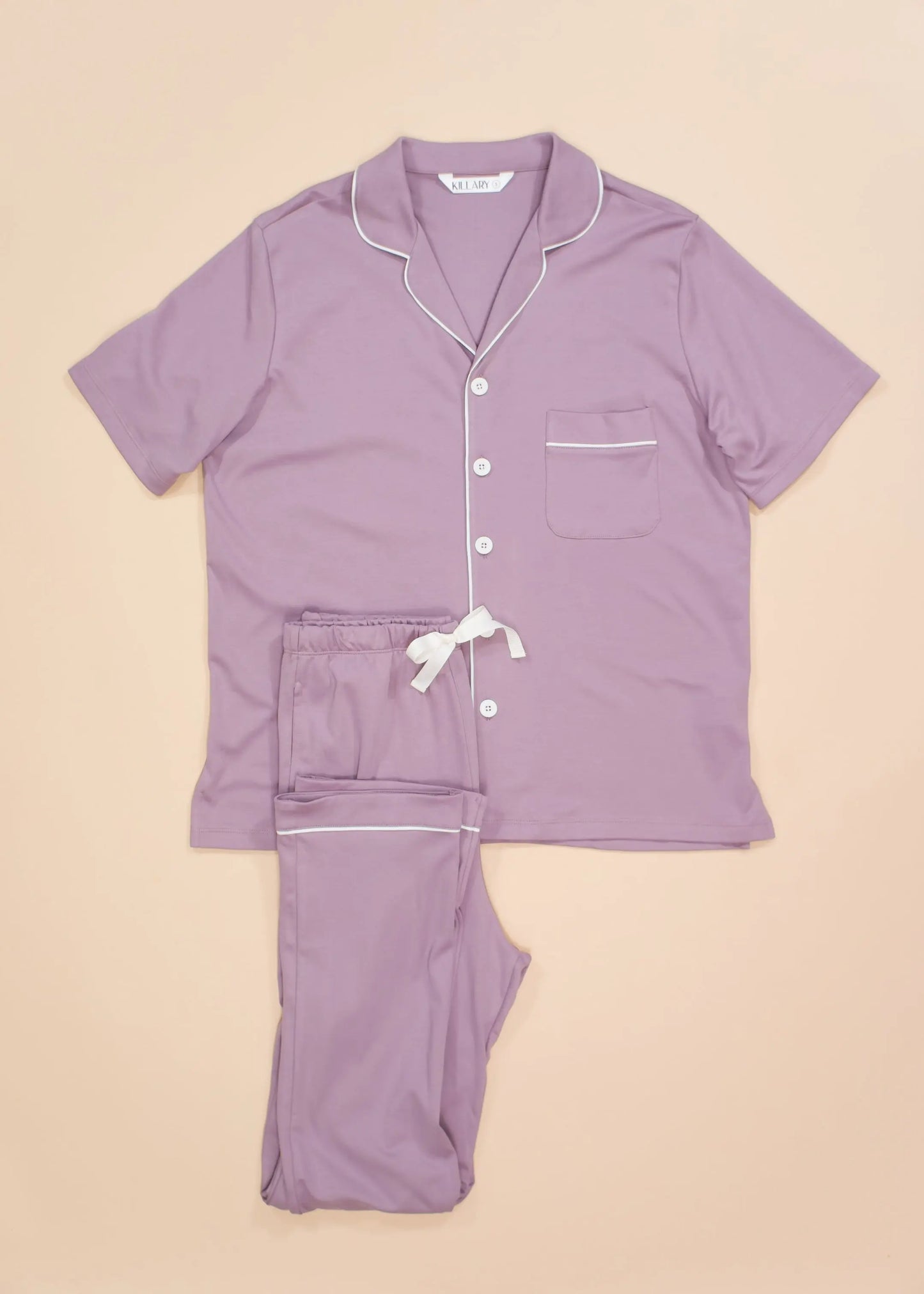 Pale Purple Men's Pyjama Set With Short-Sleeves and Trouser Killary