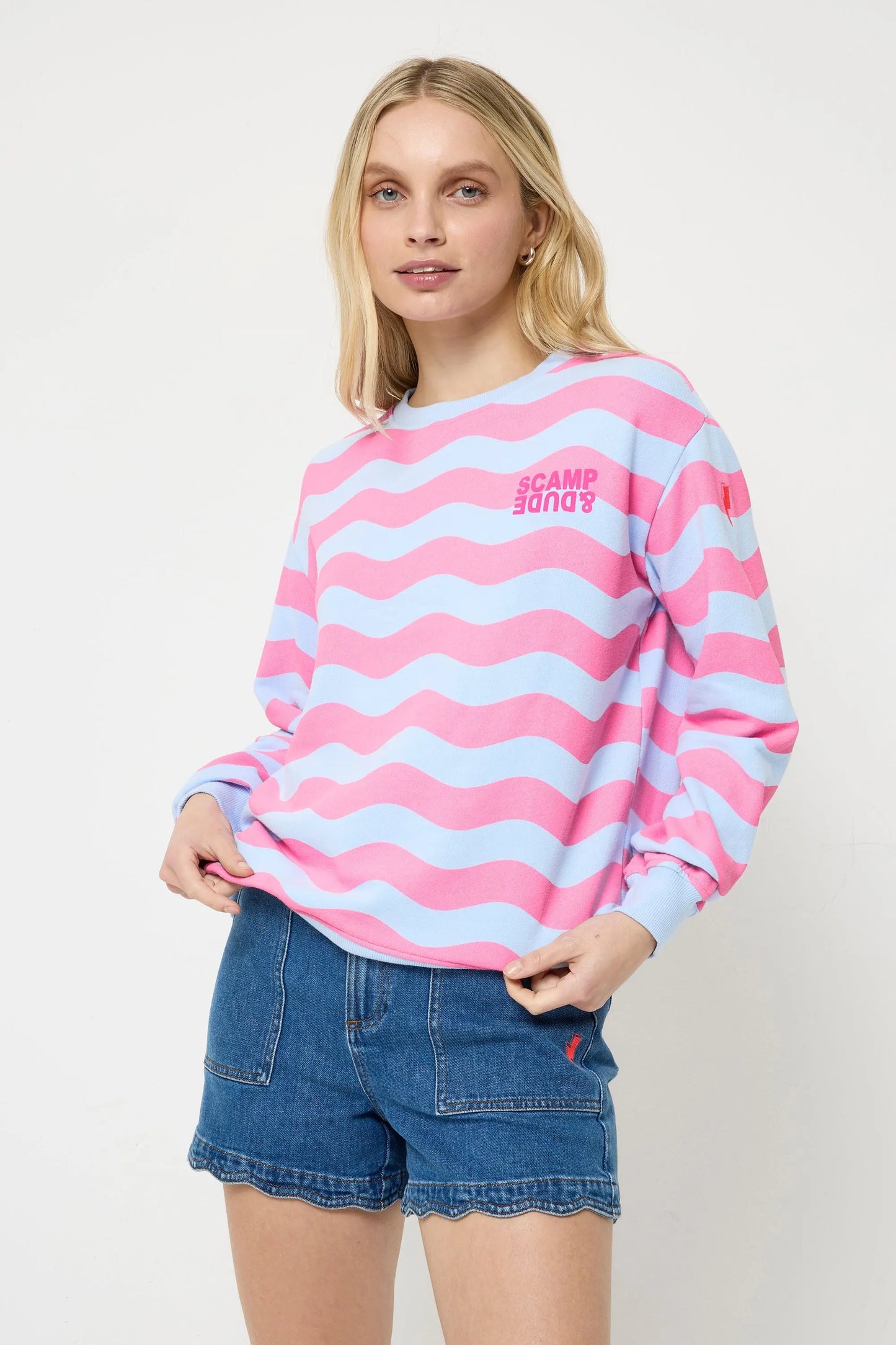 Pink Wave Stripe Women's Oversized Sweatshirt Scamp & Dude