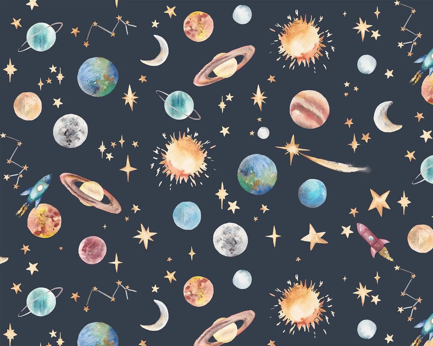 Planets Galaxy & Outer Space Children's Wallpaper Katie Hipwell Design