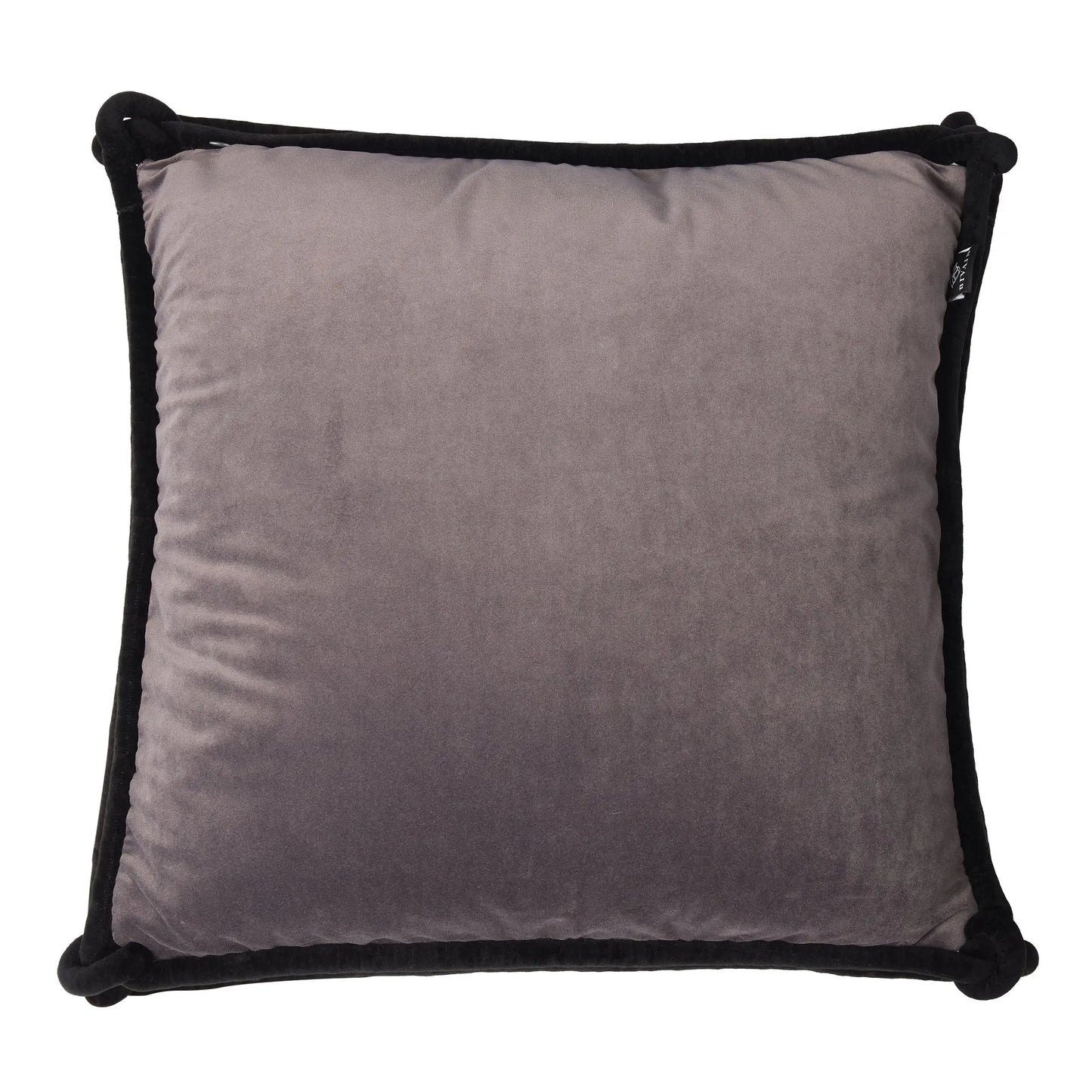 Plum & Grey Velvet Cushion With Black Piping Bivain