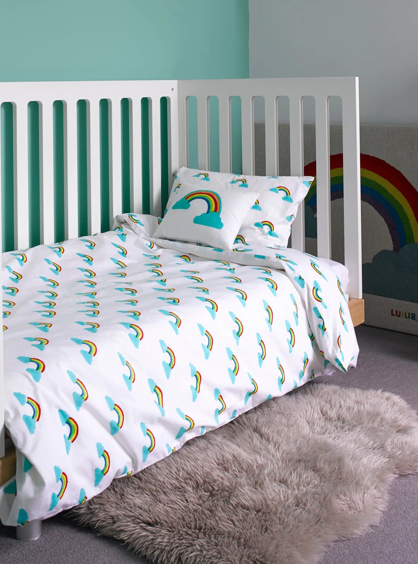Rainbow Toddler Cot Bed Duvet Set Lulu and Nat