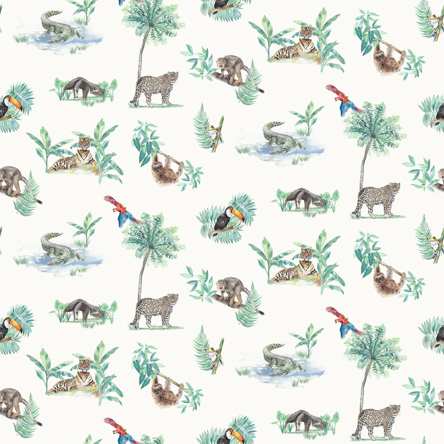 Rainforest Tropical Wildlife - Children's Curtain Fabric Katie Hipwell Design