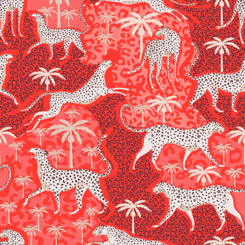 Red Leopard Women's Satin Pyjama Trouser Set Myza