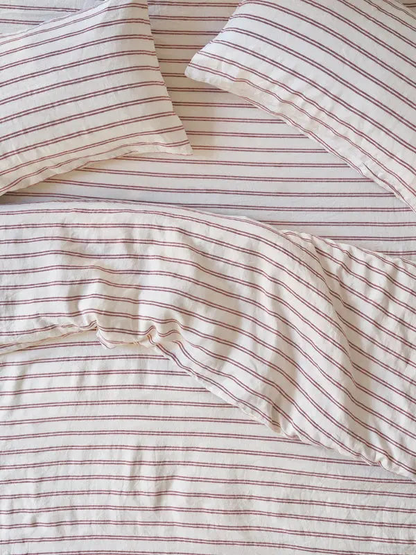 Rhubarb Kemptown Stripe Linen Blend Duvet Cover Piglet