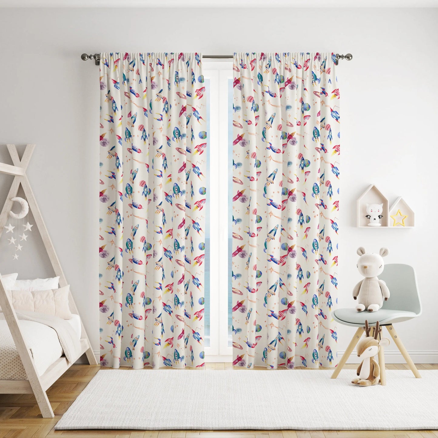 Rockets - Printed Cotton Children's Fabric for curtains, blinds and cushions Katie Hipwell Design