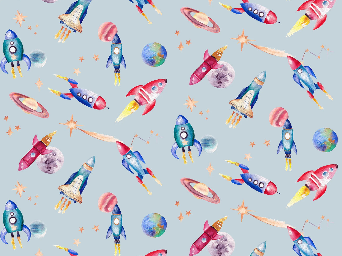 Rockets - Printed Cotton Children's Fabric for curtains, blinds and cushions Katie Hipwell Design
