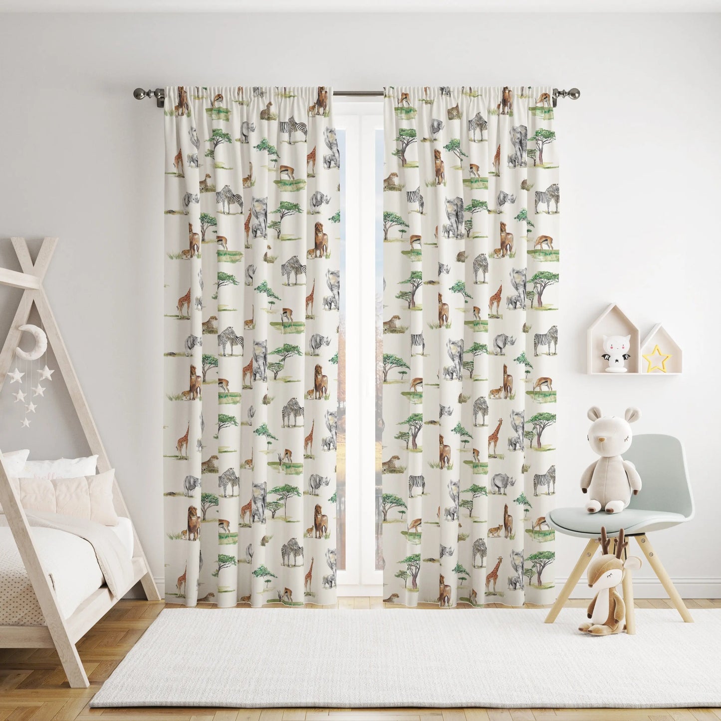 Safari Animals Children's Cotton Curtain Fabric Katie Hipwell Design