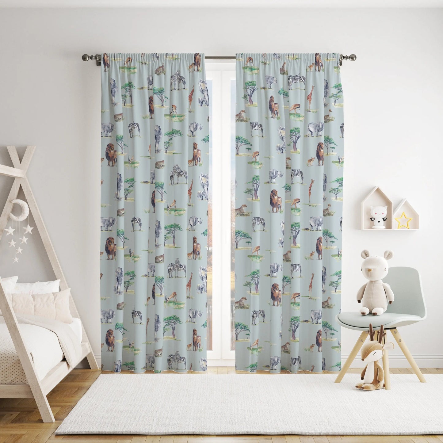 Safari Animals Children's Cotton Curtain Fabric Katie Hipwell Design