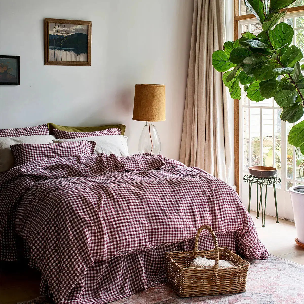 Sage Green Gingham Linen Blend Duvet Cover Piglet