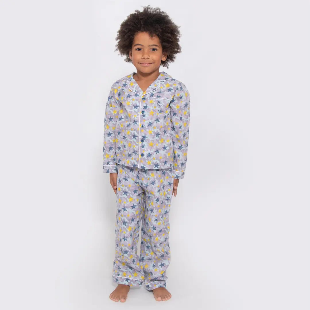 Shining Stars Print Boys Button Up Pyjamas Luca and Rosa