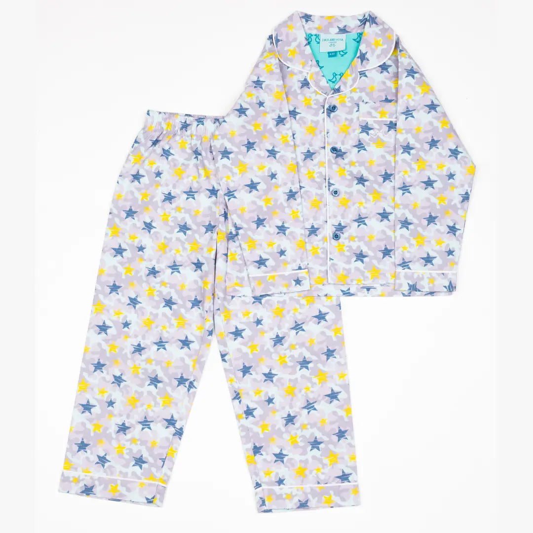 Shining Stars Print Boys Button Up Pyjamas Luca and Rosa