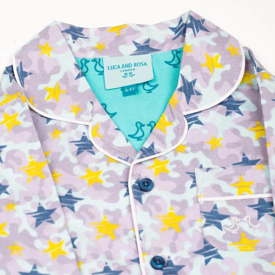 Shining Stars Print Boys Button Up Pyjamas Luca and Rosa
