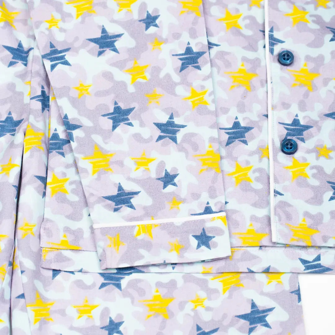 Shining Stars Print Boys Button Up Pyjamas Luca and Rosa