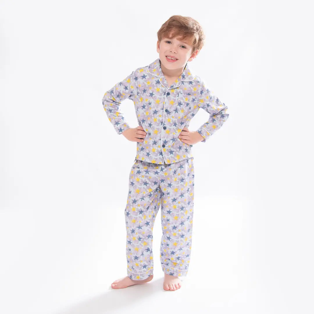 Shining Stars Print Boys Button Up Pyjamas Luca and Rosa