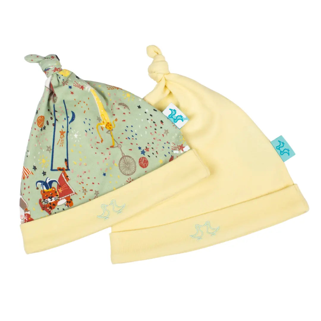 Showman Print Green & Yellow Baby Hat Set Luca and Rosa
