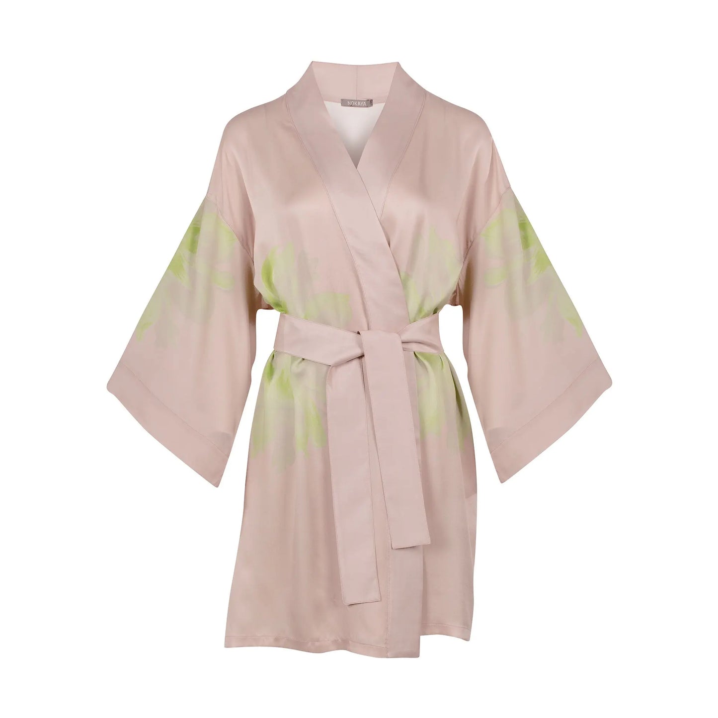 Silk Dreamscape Short Kimono Robe Pink Flower NOKAYA