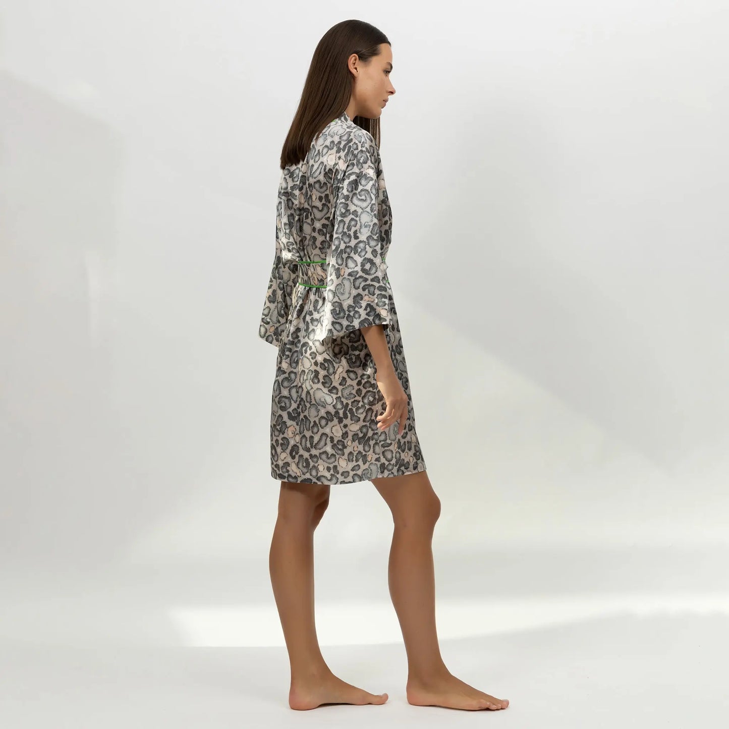 Silk Short Kimono Robe Animal Print NOKAYA