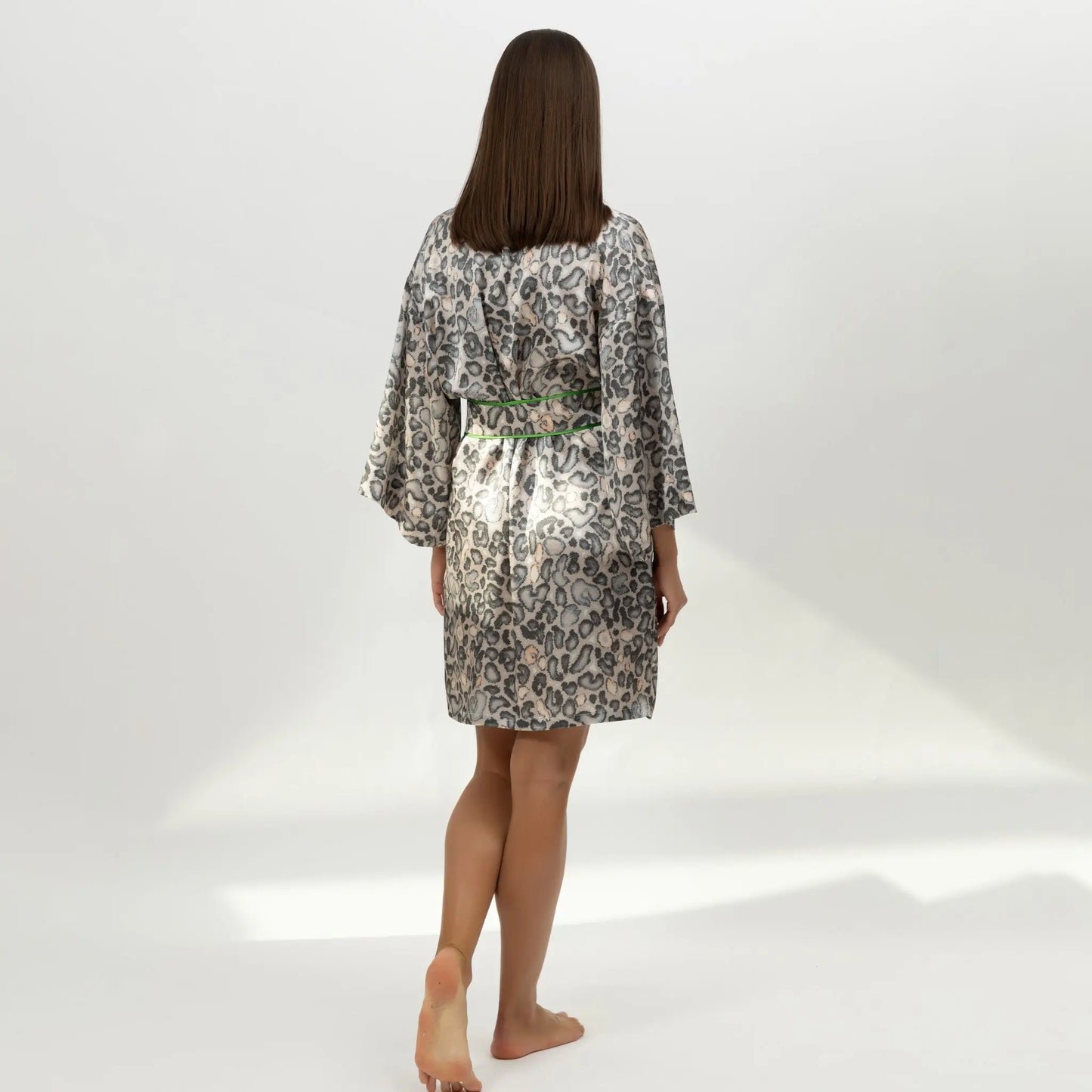 Silk Short Kimono Robe Animal Print NOKAYA