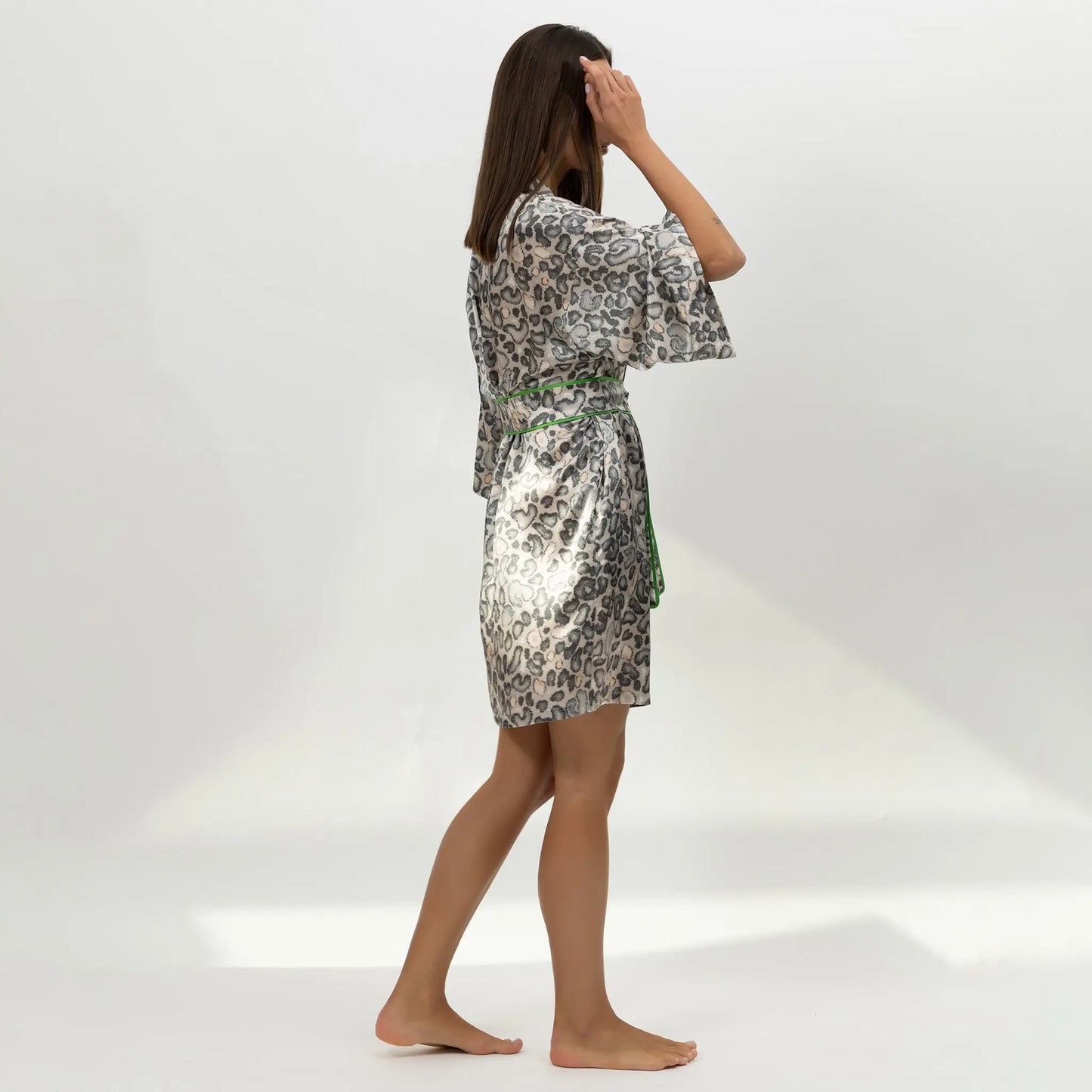 Silk Short Kimono Robe Animal Print NOKAYA