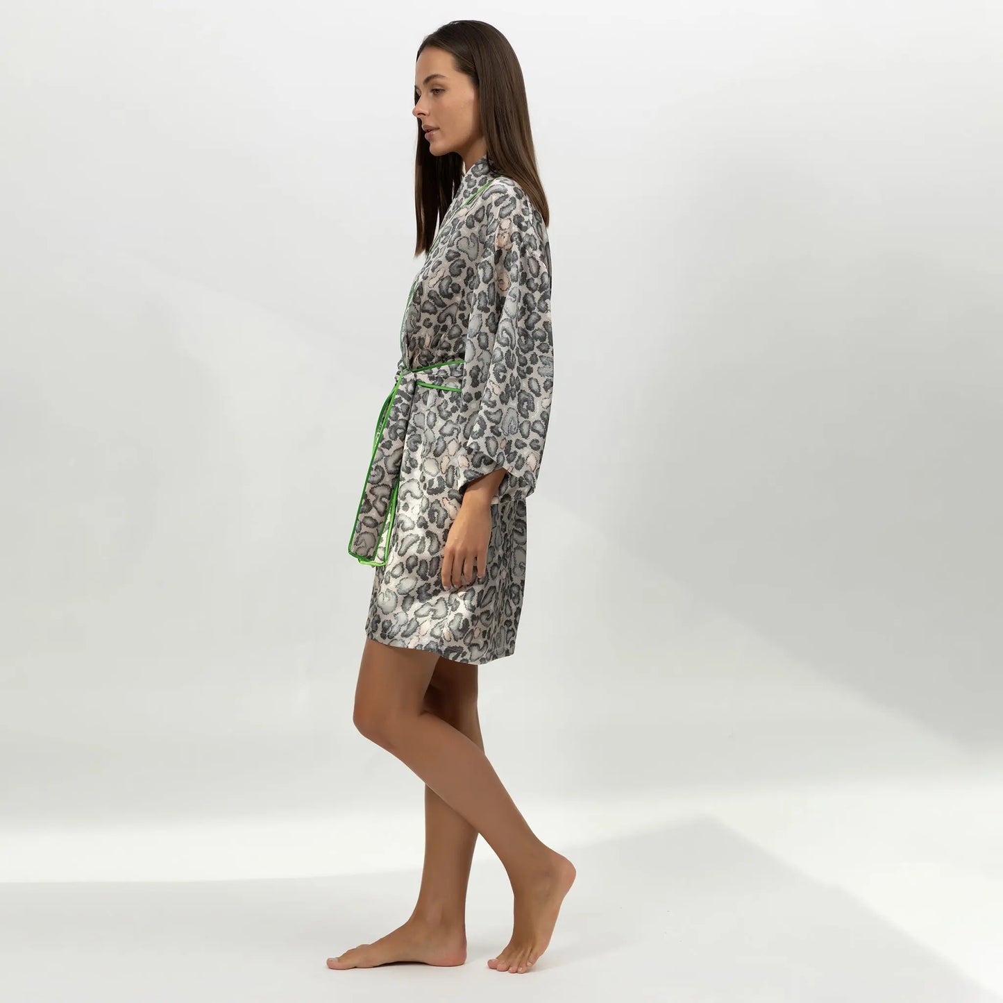Silk Short Kimono Robe Animal Print NOKAYA