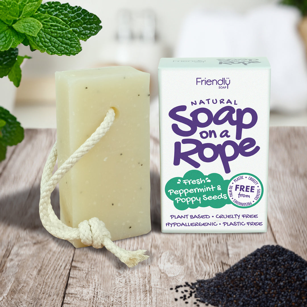 Natural Soap On A Rope - 'Fresh' Peppermint & Poppyseeds 125g Friendly Soap